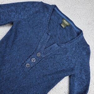 Eddie Bauer Henley Sweater Women XS Blue Marled Ramie Cotton Long Sleeve
